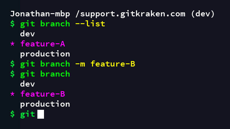 renaming a git branch in the CLI