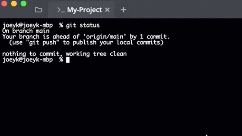 GitKraken Client terminal view gif showing a successful 'git push' command 