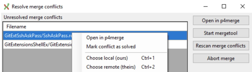 The merge conflict tool in Git Extensions