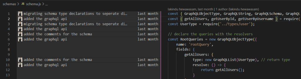 Git commits within Git CodeLens